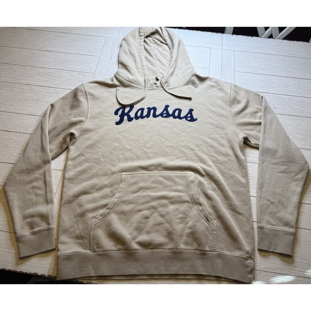 Independent‎ Kansas Cotton Poly Hooded LS Navy Khaki Hoodie Sweatshirt L Unisex